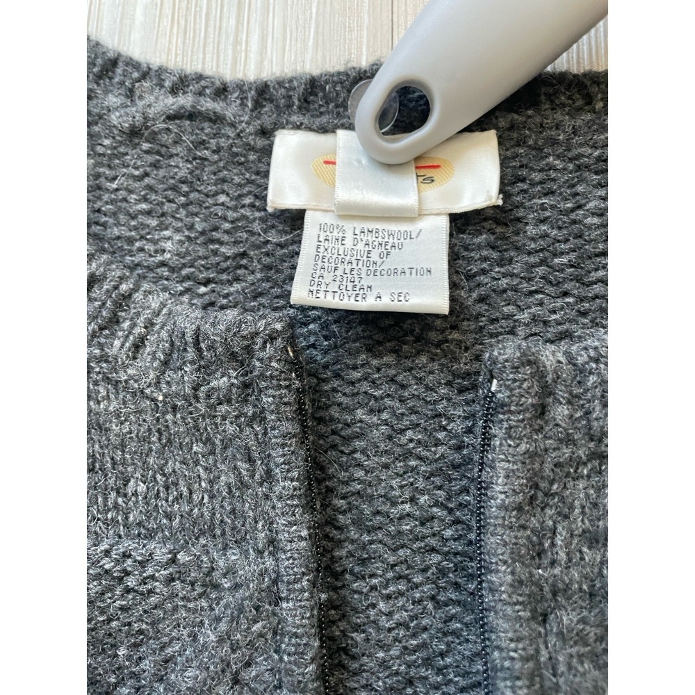 Talbots Women's Gray Wool Knit Crew Neck Full Zip Cardigan Sweater Sz S Preppy - Picture 4 of 9